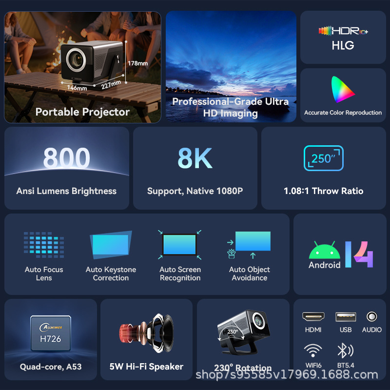 Умный проектор LGOODVIN X7AR,  – обзор и цена Auto Focus Keystone Correction Projector